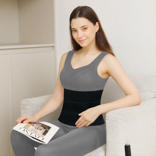 CANMIUS Abdominal Binder Post Surgery - Elastic Belly Band Compression Stomach Wrap Tummy Tuck Belt - Skin Friendly, Breathable, Soft - 3 Panel - Black (Size M)