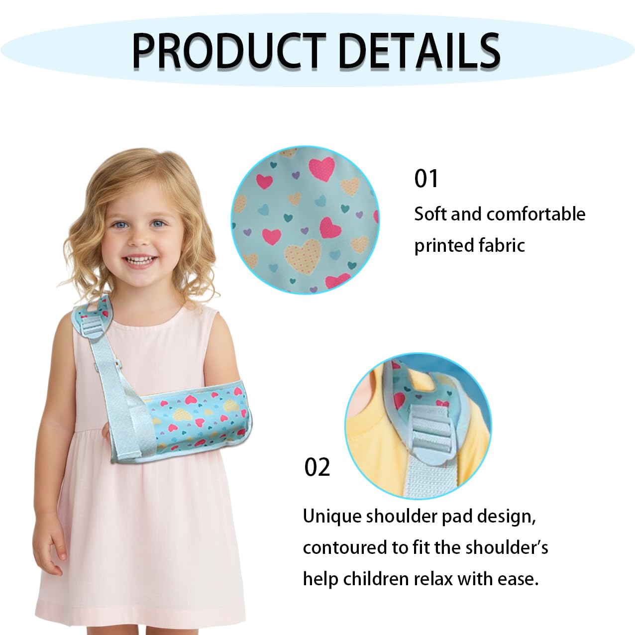 GZFQJJ Kids Arm Sling for Shoulder Injury & Post-Surgery Recovery Adjustable & Comfortable Shoulder Support Fits Both Arms (LOVE-1, Small)