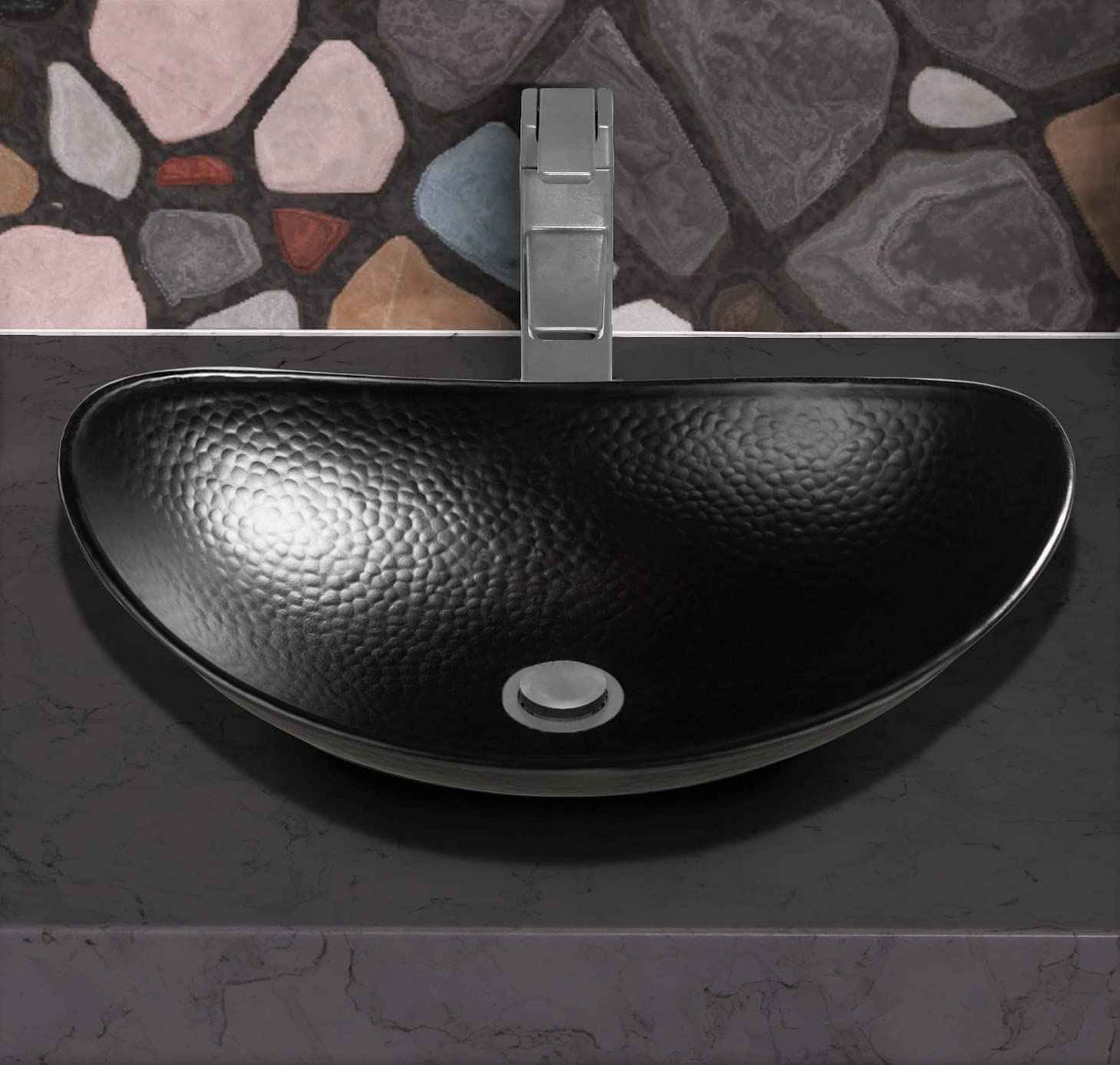Monarch Abode 19-Inch Hand Hammered Matte Black Aluminum Harbor Vessel Bathroom Sink, Bathroom Vessel Sink, Above Counter Bathroom Sink Bowl for Vanity or Powder Room