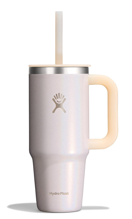 Hydro Flask Travel Tumbler with Handle, Lid and Straw - Insulated Stainless Steel in 24 Oz Glimmer Cream