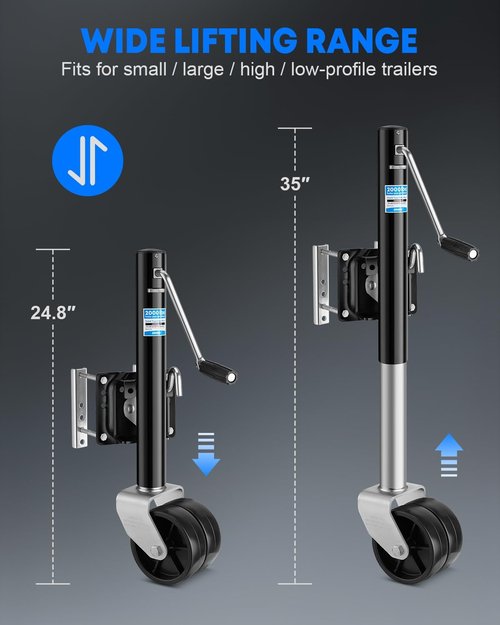 Kohree 2000 lbs Trailer Jack - Heavy Duty Dual Wheel Swivel for RV & Boat | 11" Lift, Black