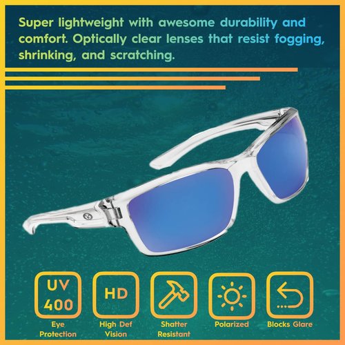 Flying Fisherman womens Cove Sunglasses, Clear Crystal Frames/Smoke-blue Mirror Lenses, Medium US