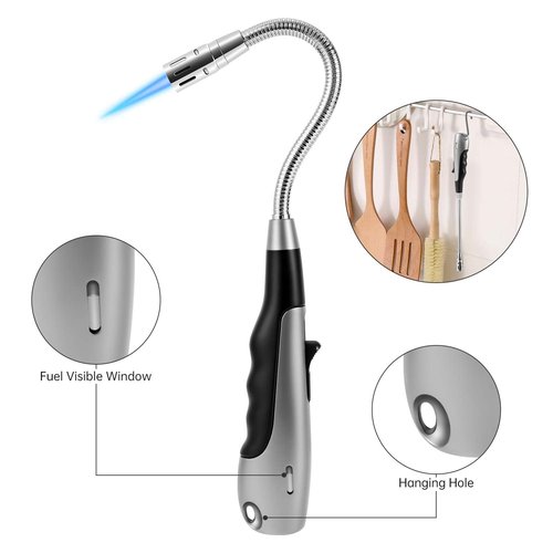 Butane Lighter Long Lighter with Visual Window for BBQ Candle,Gray(No Butane Inside)