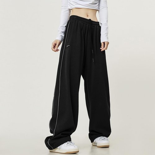 Elincho Women's Y2K Sweatpants Baggy Wide Leg Joggers Elastic Drawstring Waist Casual Streetwear with Pockets Black