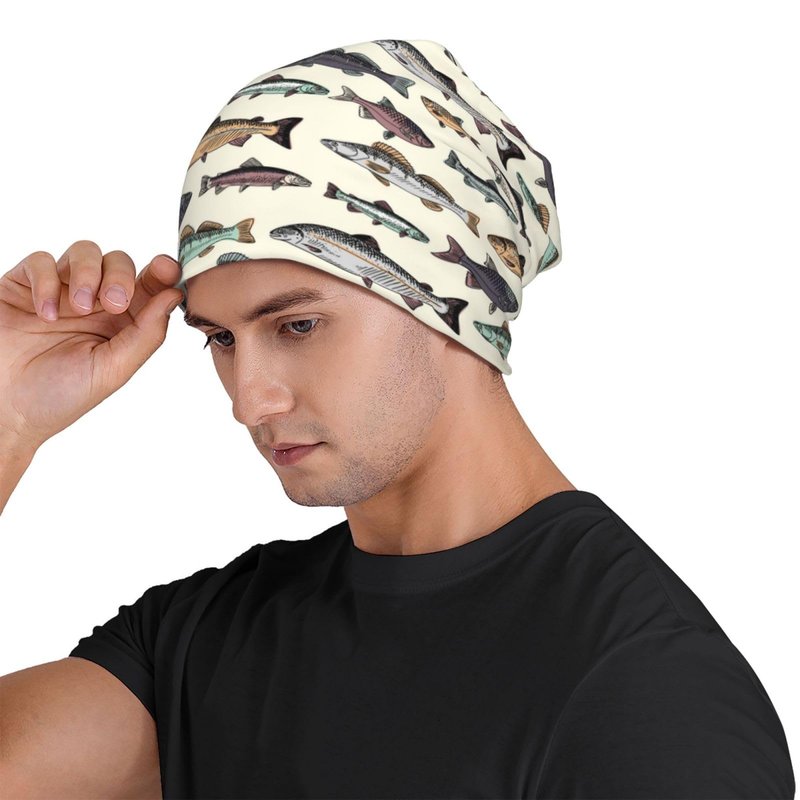 Vintage Fish Beanie For Women Men, Warm Soft Stretch Knitted Beanies Hat Lightweight Casual Slouchy Chemo Cap Cancer Headwear Gifts