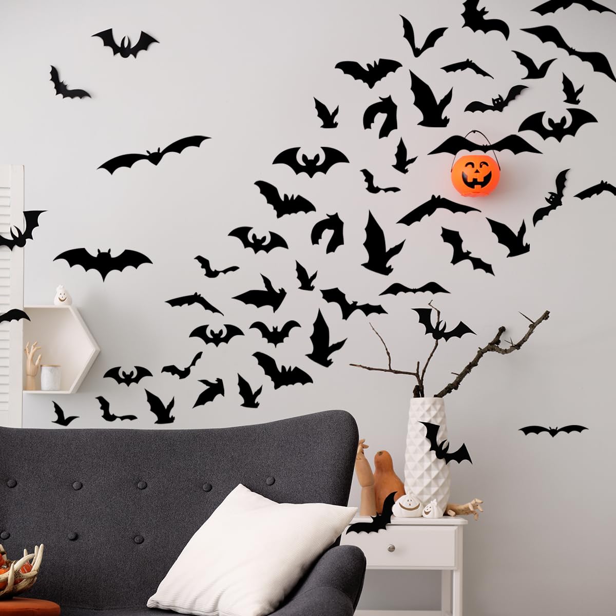 Bats Wall Decals, Halloween Gothic Home Decoration, Large Bats Wall Sticker Room Decor, Wall Decor Mural for Nursery Bedroom Living Room Kitchen Home Decoration.