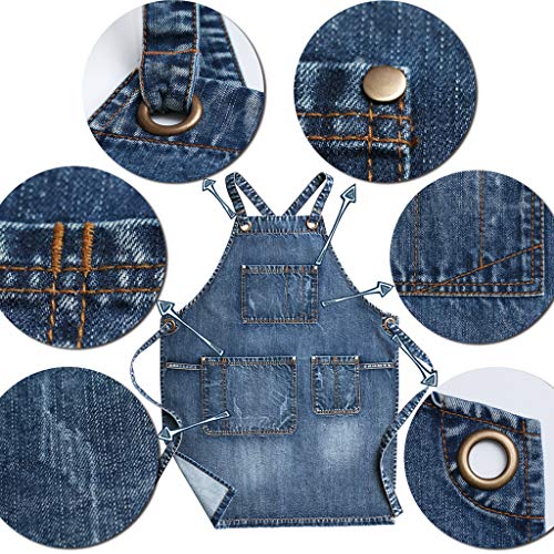 Jeanerlor - Denim Apron With Pockets for Women and Men - Washing Style | Adjustable S to XXL