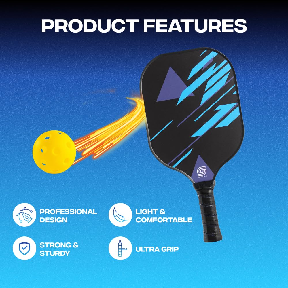 Sevko Pickleball Paddles Set of 2 - Fiberglass Surface Pickleball Paddles Set - 4 Pickleball Balls, & Carry Bag, Pickle Ball Paddle (Sky Blue)