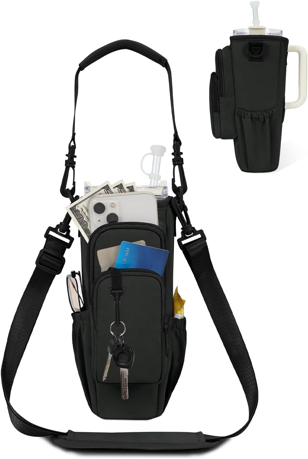 Sportsnew Water Bottle Carrier Bag - Insulated Holder with Phone Pocket for 30oz & 40oz Tumblers