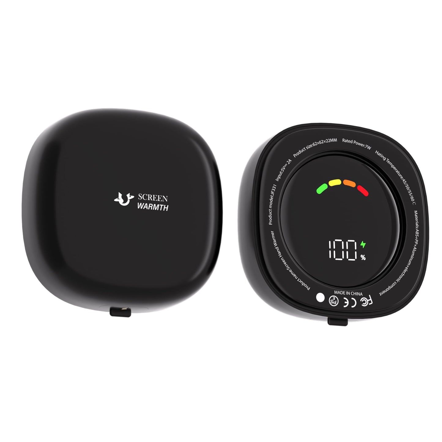 Round Hand Warmers Rechargeable 2 Pack, Electric Mini Hand Warmer Reusable, Portable Pocket Heater Handwarmer for Women Men, Outdoor Camping, Hunting Gear (Black)