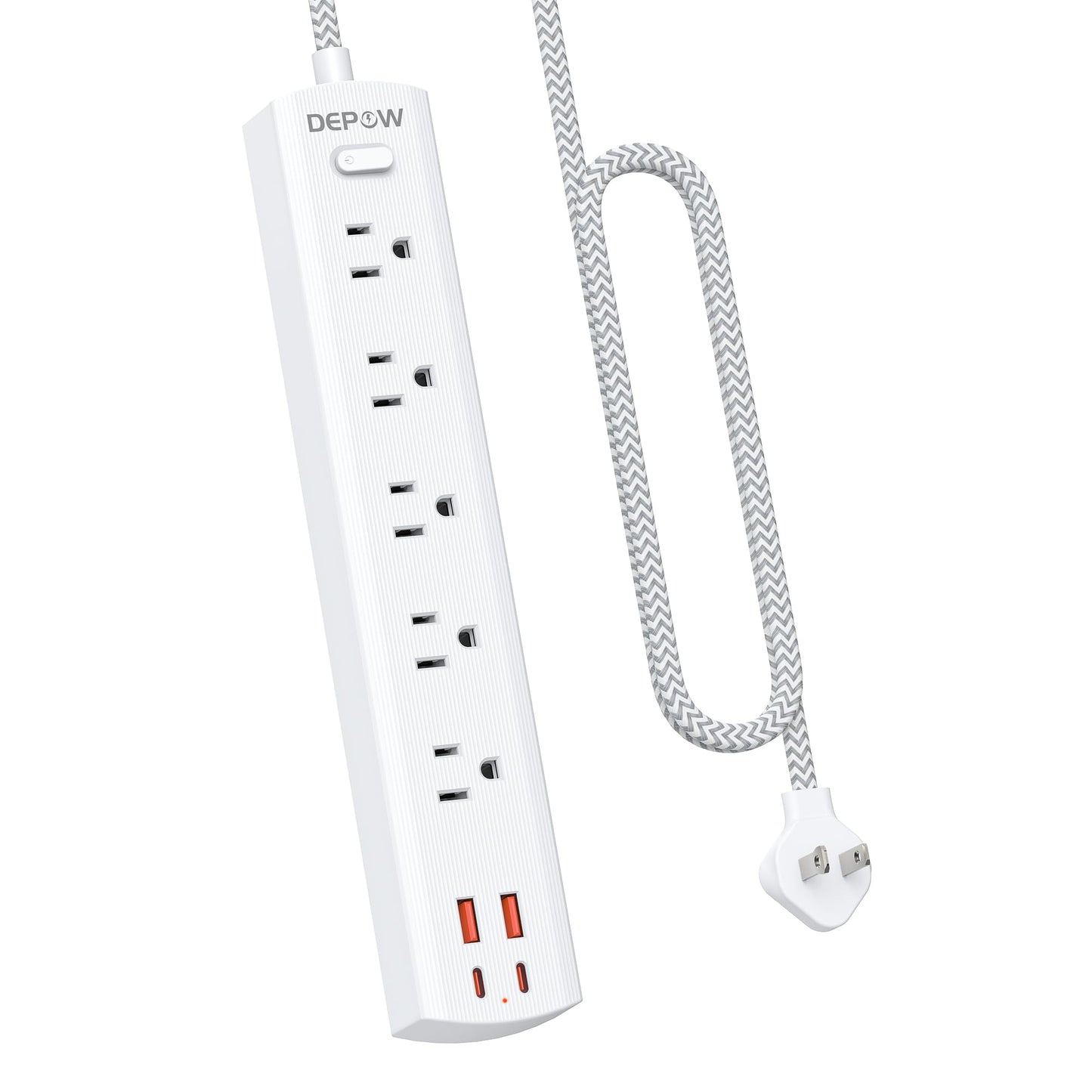DEPOW 2 Prong Power Strip, 2 to 3 Prong Outlet Adapter with 5 AC & 4 USB Ports (2 USB C), 5FT Braided Cord, 1700J Two Prong Surge Protector, Wall Mountable, Ideal for Old House Non-Grounded Outlets