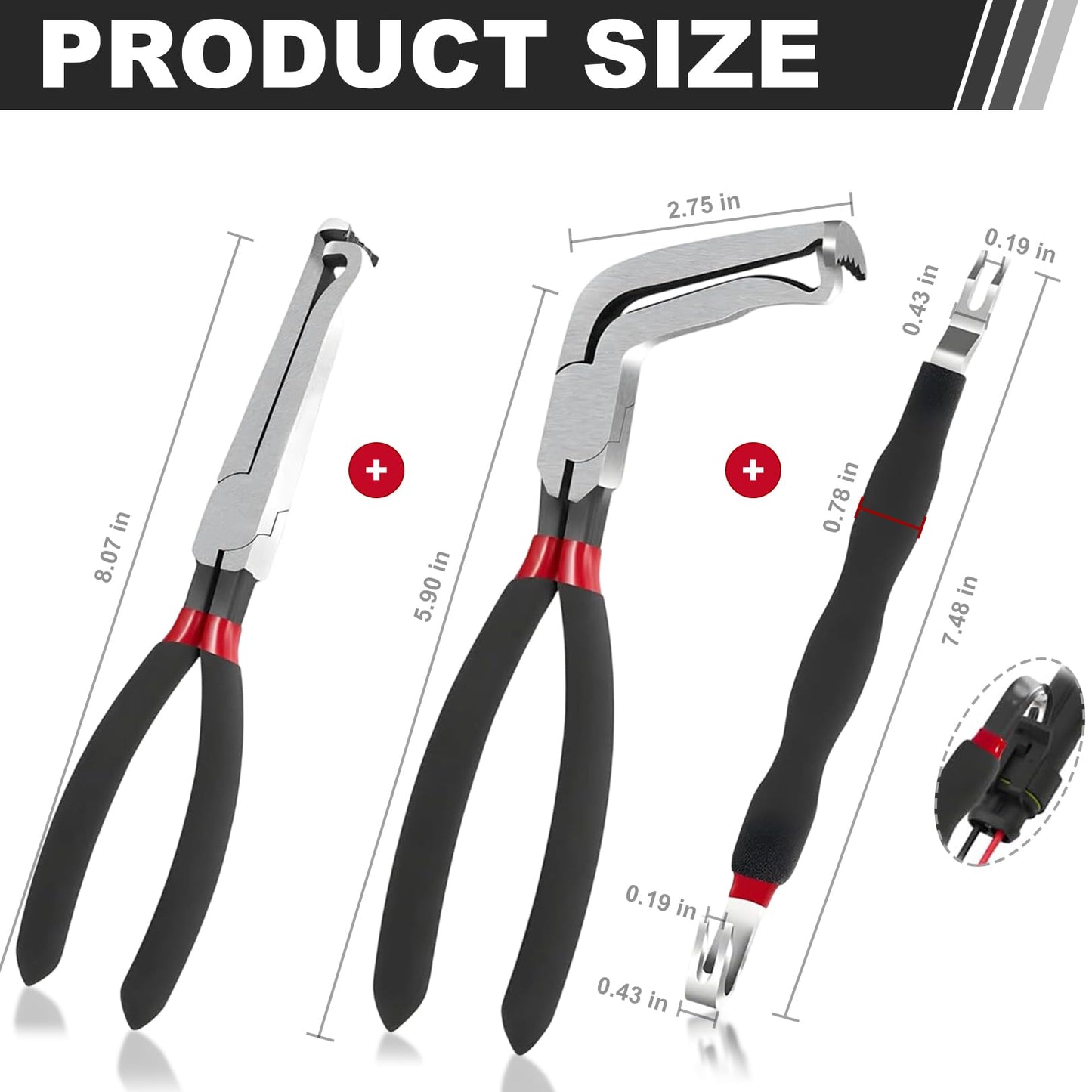 SecureElastic Electrical Disconnect Pliers 37960, 37980, Electrical Connector Separator 13120, 8in Automotive Tools Electrical Connector Pliers, Automotive Tools for Push Tab Style Plugs (3-Piece Set)