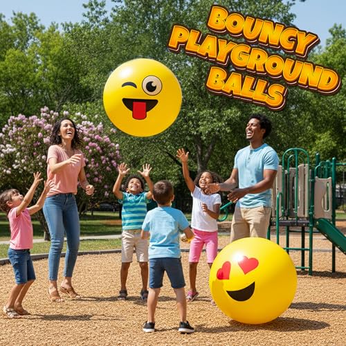 KiddieLoot 18-Inch Jumbo Happy Face Playground Balls - Pack of 2 for Kids & Toddlers