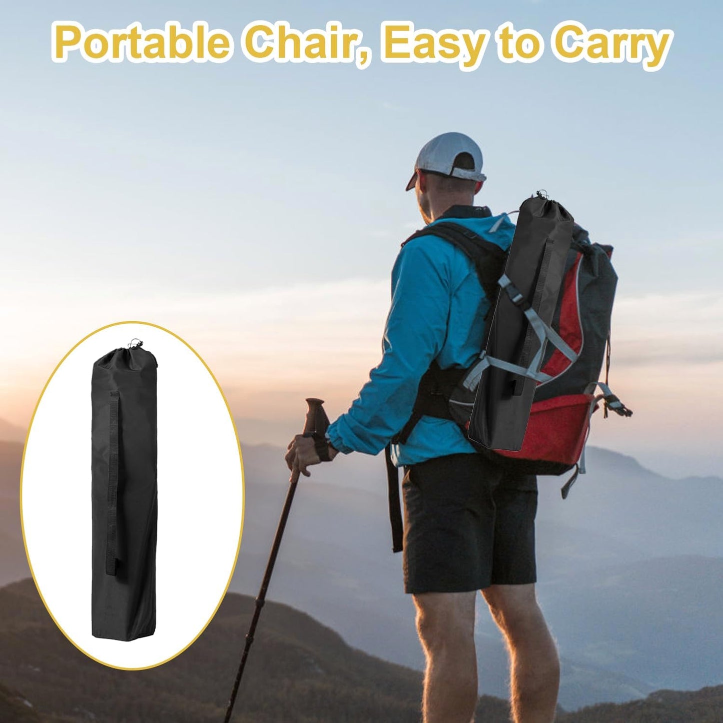 Skiennix Folding Camping Chair - Portable High Back Outdoor Chair with Cup Holder & Storage Bag - Supports 300lbs - Black