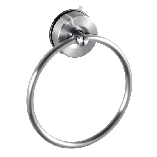 JOMOLA Stainless Steel Suction Cup Towel Ring Holder for Bathroom - Rustproof No Drill Wall Mount Towel Rack, Adjustable & Damage-Free Bathroom Accessories for Shower, Spa, Hotel, Brushed