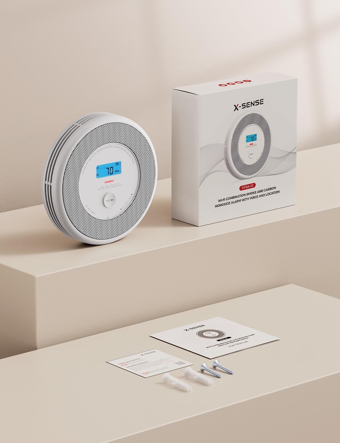 X-Sense Wi-Fi Smart Smoke & Carbon Monoxide Detector with Voice Alerts - Real-Time App Notifications, Model XP0A-iR