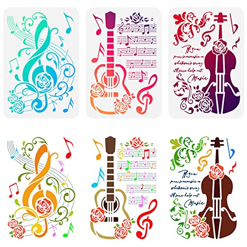 FINGERINSPIRE 3PCS Music Notes Stencil Set - 8.3x11.7 inch Plastic PET Stencil for Guitar, Cello, Musical Score, Furniture, Wall, Floor