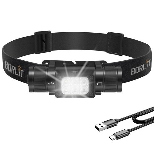 BORUIT Headlamp Rechargeable,Powerful Lightweight Headlight with White Green Red LED, 1500 lumens,180°Angle and 7 Modes Head Lamp, IP67 Waterproof for Outdoor Camping, Hiking, Hunting, and Running