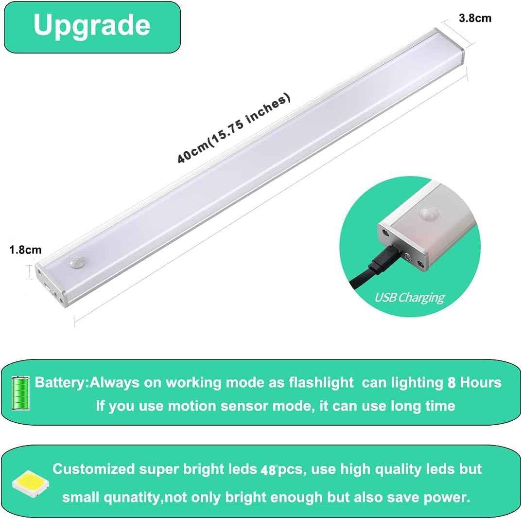 DESUNLUX Battery Powered Operated Closet Lights Motion Sensored Activated Rechargeable Under Counter Cabinet Lighting Wireless Indoor Magnetic Lights for Closets,Kitchen,Hallway,Wardrobe,Stairs,Pantry