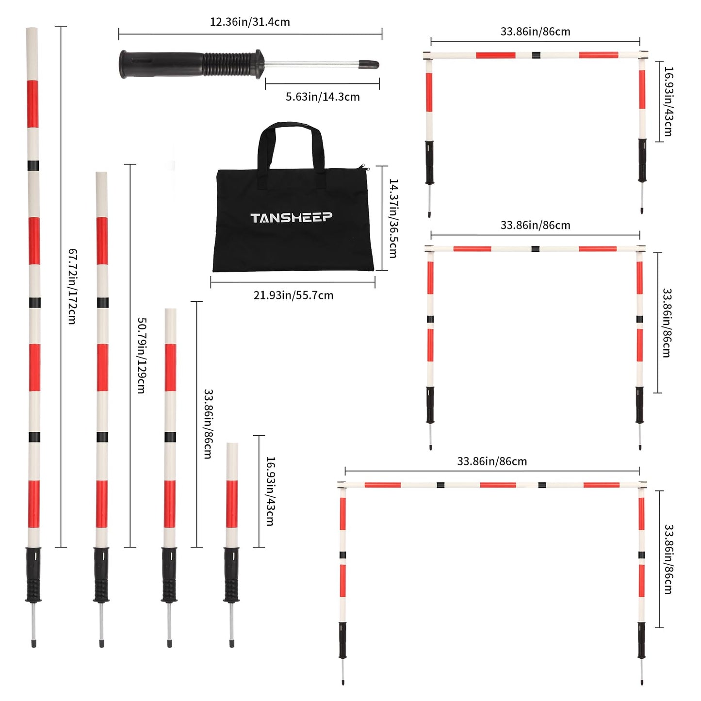 Soccer Agility Training Poles Equipment with Bag, 6 Agility Poles, 3 Horizontal Sticks,1 Agility Ladder with Bag, 10 Soccer Cones, Multifunctional Speed Training Equipment for Youth Adults
