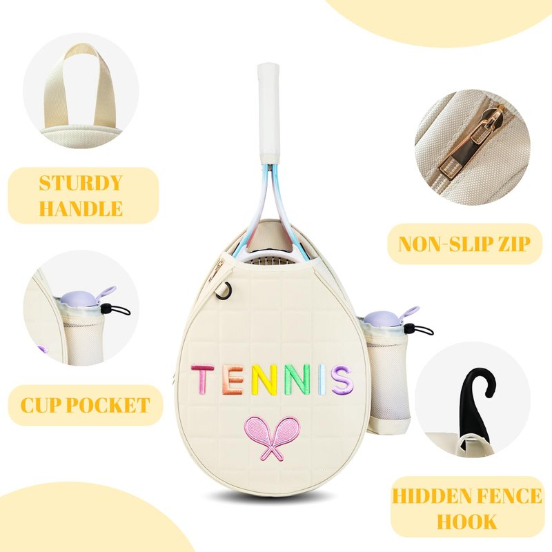 NZNDB Tennis Bags for Women Girl, Tennis Sling Crossbody Backpack, Water Resistant Tennis Bag for Pickleball, Tennis, Racketball (White)