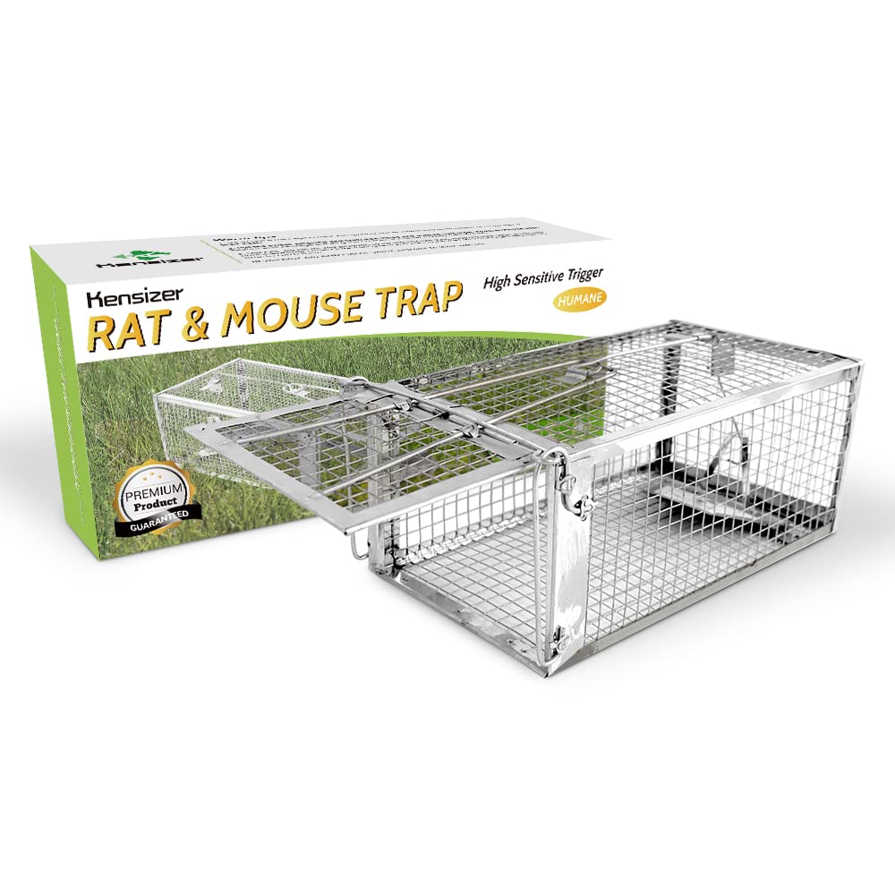 Kensizer Humane Rat Trap, Chipmunk Rodent Trap that Work for Indoor and Outdoor Small Animal - Mouse Voles Hamsters Live Cage Catch and Release 1-Pack Small 10.5" L x 5.5" W x 4.5" H