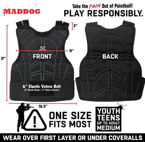 Maddog Sports Padded Chest Protector - Lightweight Impact Protection Vest | Adjustable Waist Straps - One Size Fits Most for Youth & Adults