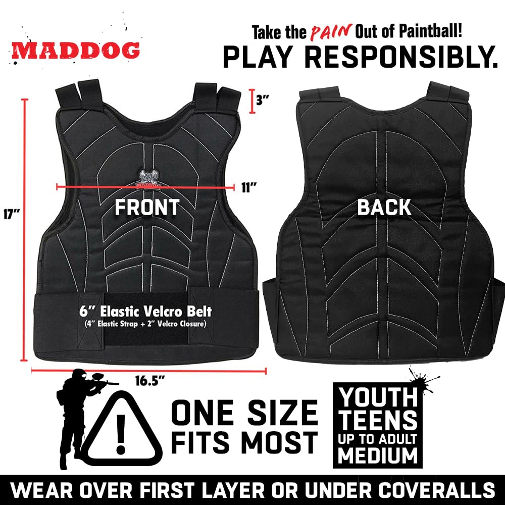 Maddog Sports Paintball & Airsoft Protective Combo Package – Padded Chest Protector, Half Finger Gloves, & Neck Protector – Lightweight Impact Protection for Youth, Teen & Adult Players
