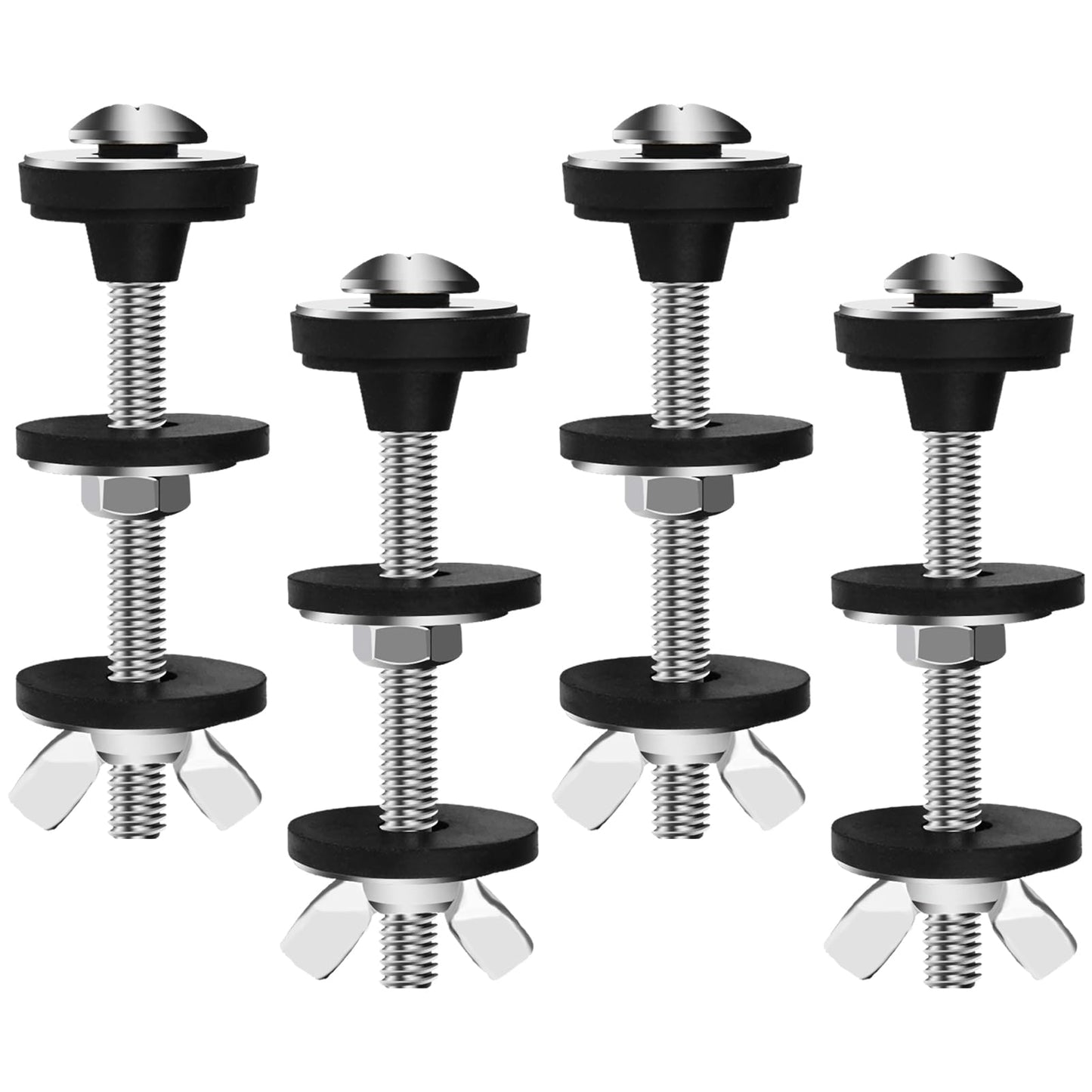 4PCS Universal Toilet Seat Bolts Kit, Heavy Duty Toilet Tank Bolts Replacement, Waterproof Stainless Steel Toilet Seat Screws and Rubber Washers Gaskets with Extra Long Nut