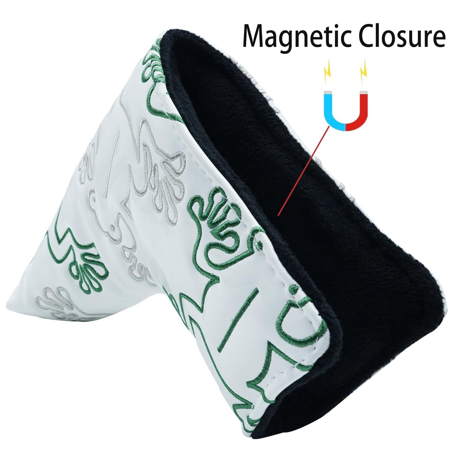 Gbourly Golf Club White Frog Blade Putter Cover Magnetic Closure PU Leather Headcover