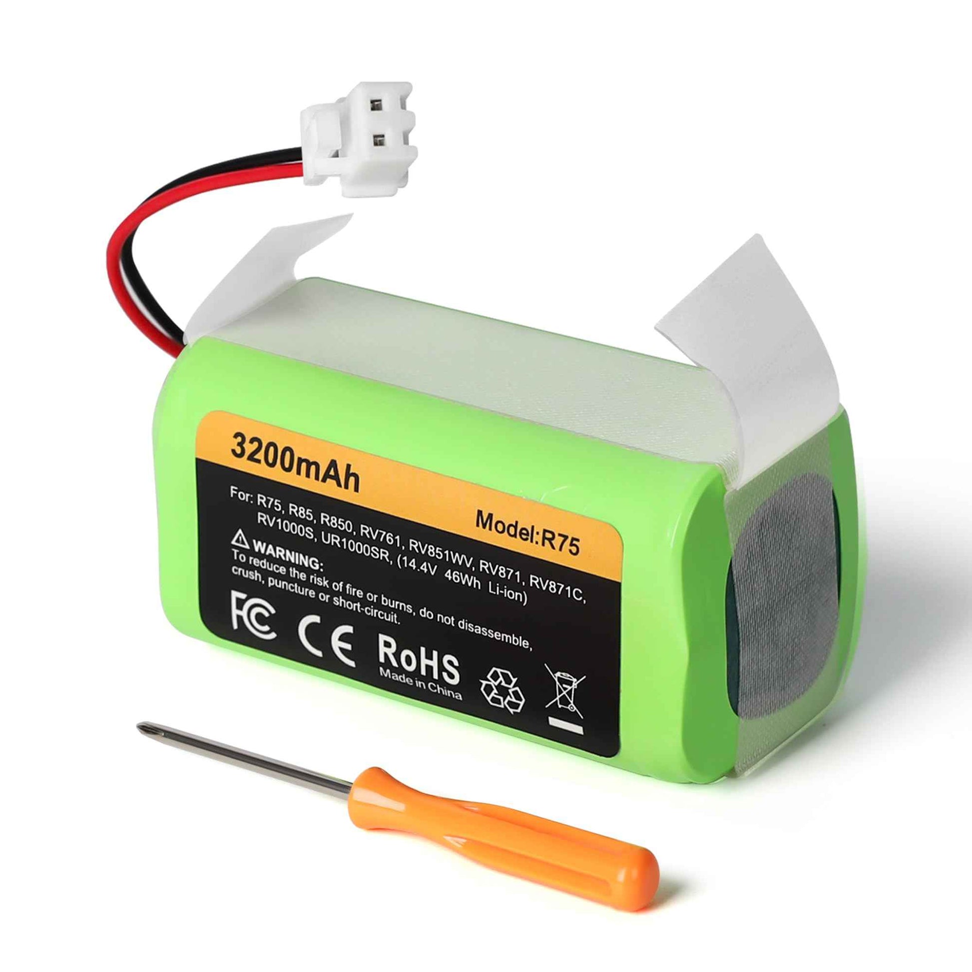 Topwowe Replacement RVBAT850 Battery (3200mAh, 2-Prong Connector) Compatible with Shark Ion R75, R85, RV761, RV850C, RV1000S, RV700_N, RV720_N, UR1000SR (1 Pack)