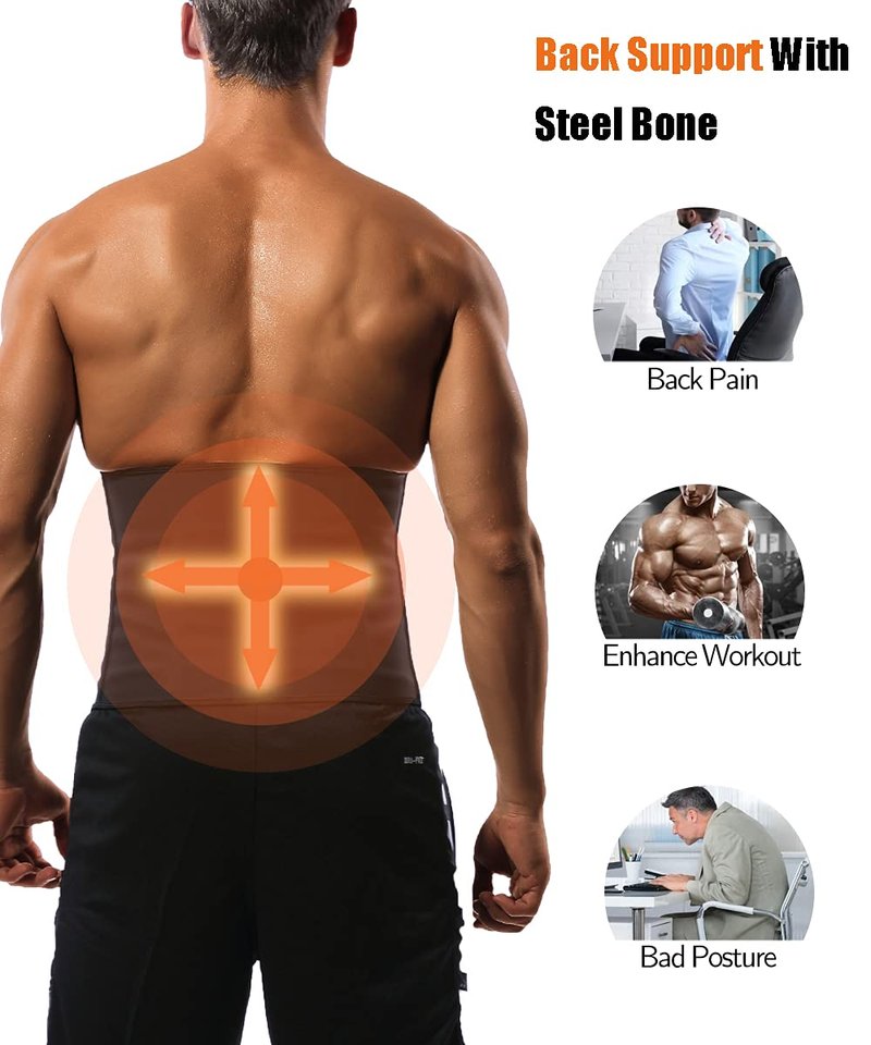 GainKee Latex Men Waist Trainer Corsets With Steel Bone Sweat Sauna Suit For Fitness (Large)