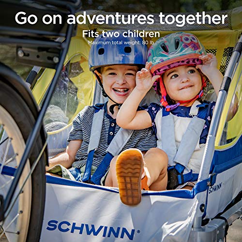 Child Bike Trailer for 2 Kids, 20-Inch Tires, Canopy - Yellow/Grey
