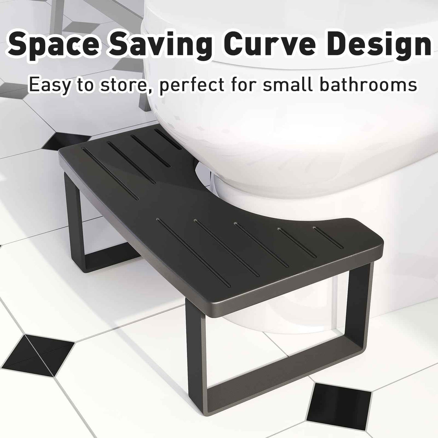 Squatting Potty for Adults, 7in Wooden Poop Stool Adult, Matte Black Bamboo Toilet Stool Squat, Wood Pooping Stool for Bathroom, Toilet Foot Step for Kids with Non-Slip Mat