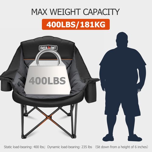 Overmont Gentle Heated Oversized Camping Chair for Adults - 3 Levels Seat & Back Separately Control - 400lbs Support Heavy Duty Padded Folding Chair Outdoor Garden Portable - Battery NOT Included