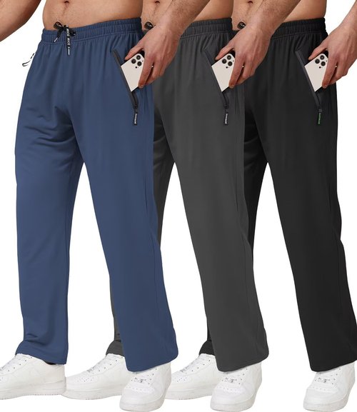 Lomsoe Men's Athletic Pants - Lightweight Workout Sweat Pants with Zip Pockets | 3 Pack