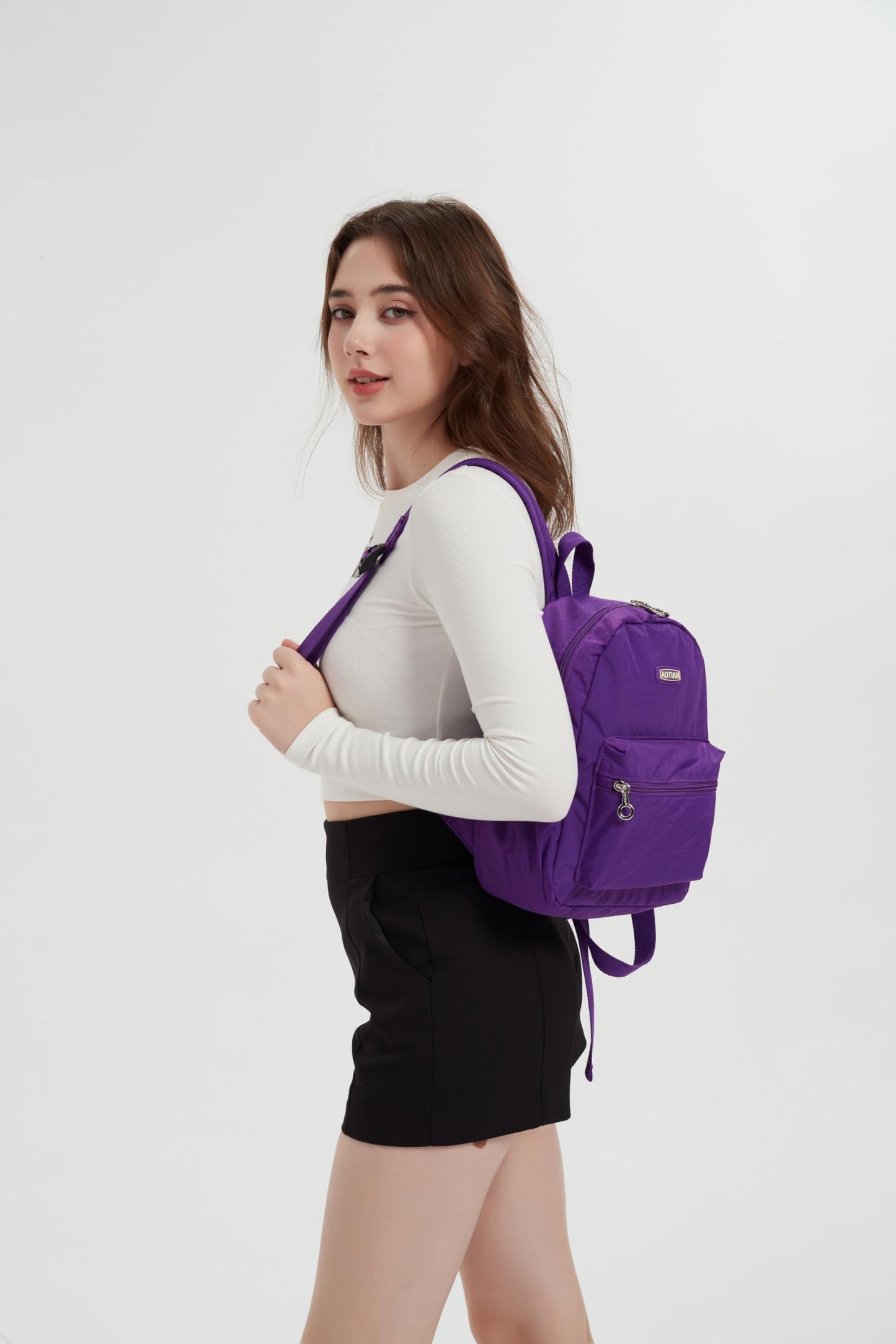 AOTIAN Mini Lightweight 11.8 Inch Backpack Durable Travel Hiking Women and Girls Small Daypack, 7 Liters Dark Violet Purple