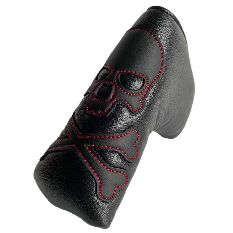 Golf Putter Cover Blade Putter Headcover Magnetic Black Red Stitching Skull Golf Club Headcover fits for Scotty Cameron Select Newport Series Putters Protect Golf Clubs Protector for Men