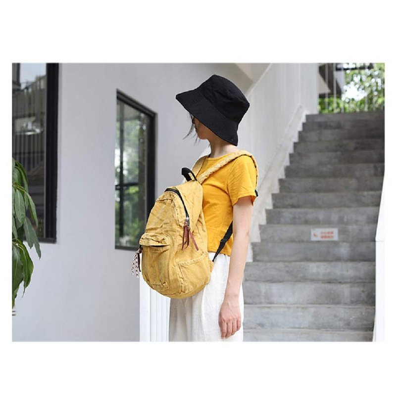 MiCoolker Backpack for Women Men Soft Denim Canvas Bag Casual Travel Backpacks Jeans Daypack Pure Colour Yellow