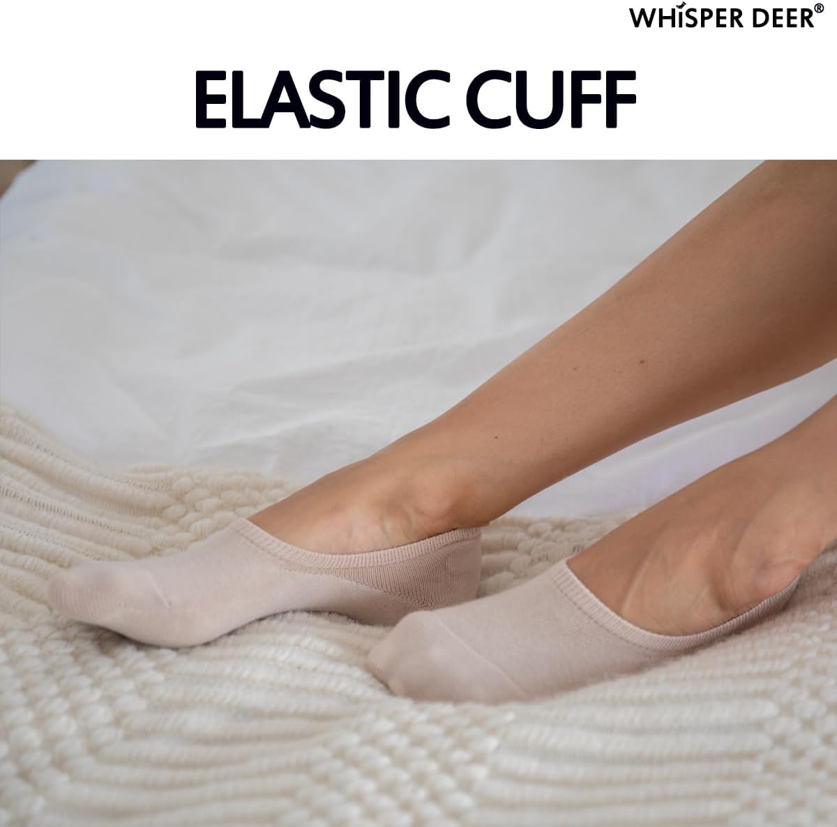 Whisper Deer No Show Liner Socks for Women - Invisible Cotton Sneaker Socks with Non-Slip Grips | Sizes 4-7, 7-10, 10-13