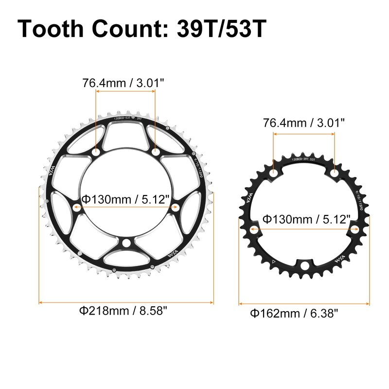 HARFINGTON 2pcs 130BCD Bike Chainring Set 39T/53T Round Narrow Wide Aluminum Chainring Chainwheel with Double Round 5 Bolts for Road Bike Bicycle 9/10/11 Speed Chains