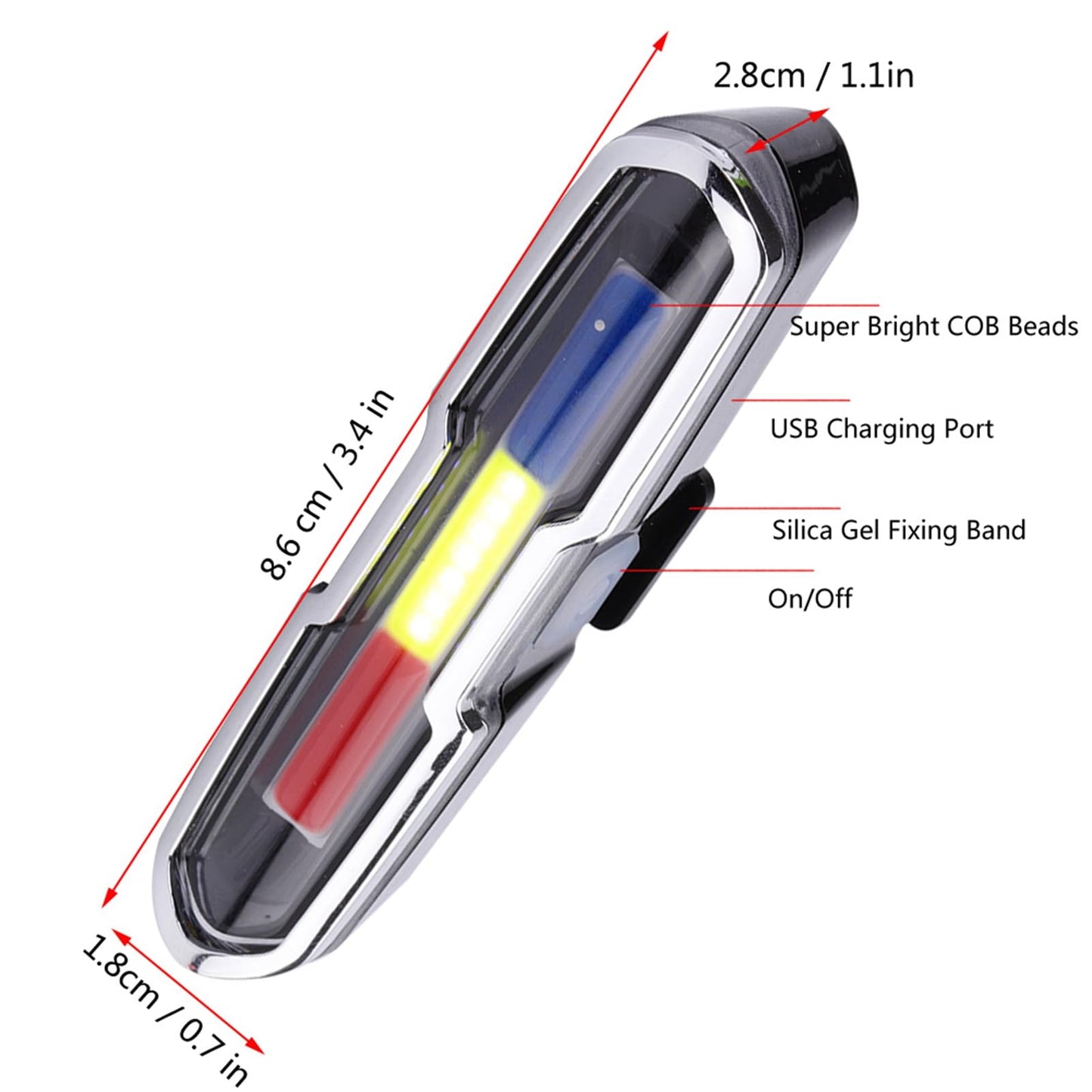 USB Rechargeable Tail Light, LED Night Cycling Bike Warning Rear Tail Light with 5 Modes for Cycling Safety(Red & Blue & White)
