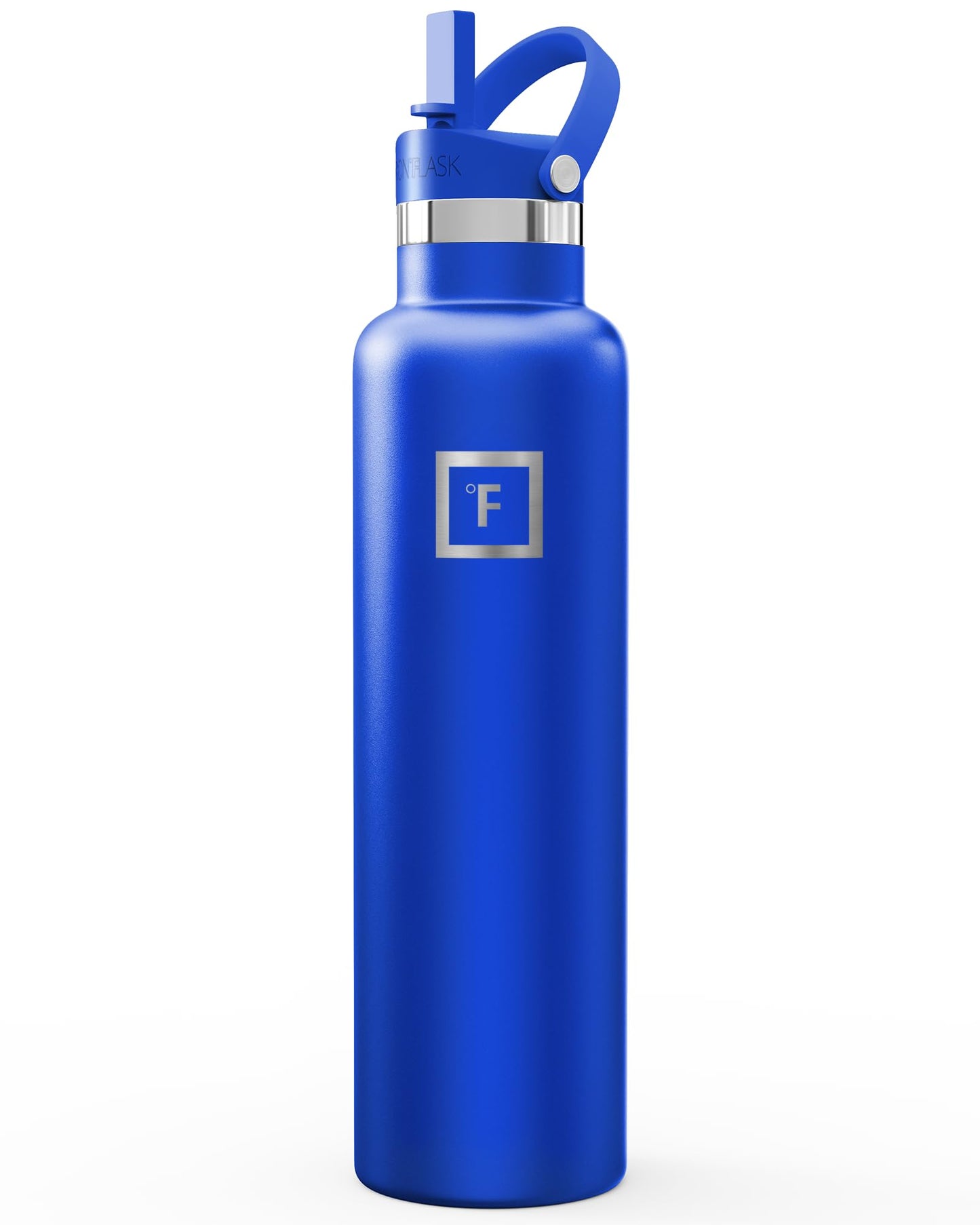 IRON °FLASK Camping & Hiking Hydration Flask with Straw, Narrow Mouth Insulated Stainless Steel Sports Water Bottle - Cobalt 24 oz - Straw (1 Lid)