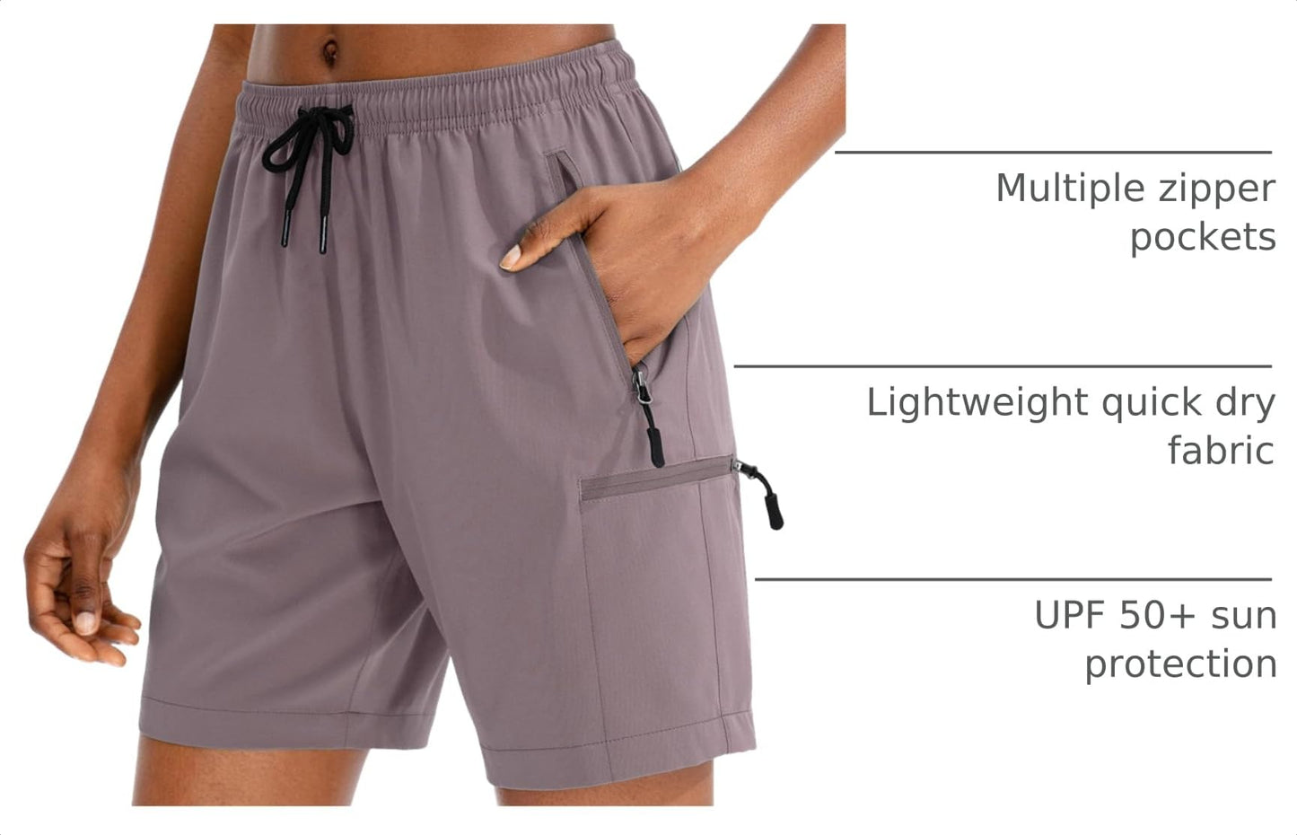SANTINY Women's 5''/ 7''/9'' Hiking Cargo Shorts(Dusty Purple_L)
