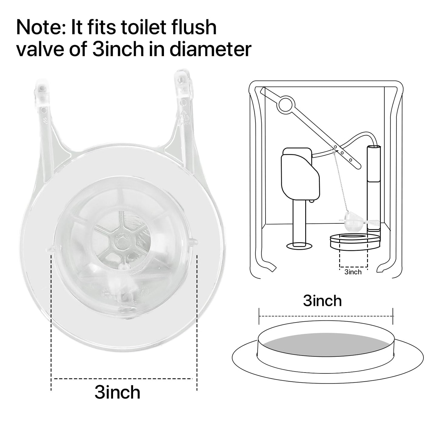 Toilet Flappers Replacement Compatible for GA715014-GEG1 (Transparent) 3 Inch with Stainless Chain and Hook - Reliable Toilet Flapper, Pack of 2