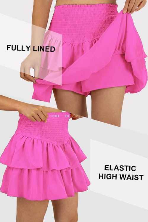 Vigorics Hot Pink Tiered Mini Skirt for Women - Trendy Summer Ruched Skirt for Dates and Outdoor Activities - XL