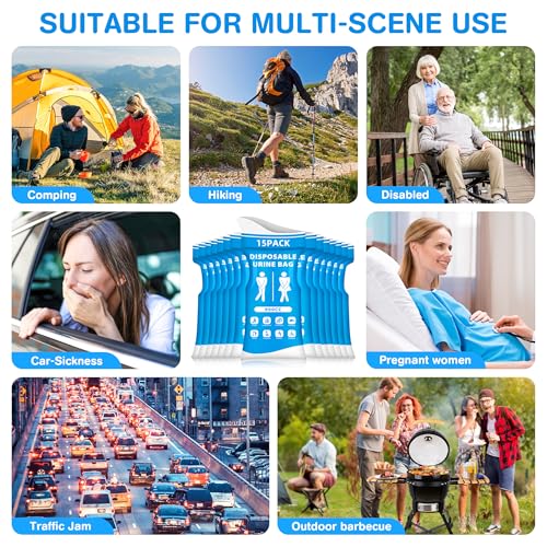 Disposable Urine Bags 900ML Pack of 15 Portable Emergency Pee Bags for Travel & Outdoors