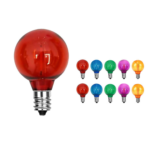 CHYParty 10 Pack G40 Multicolor LED Replacement Bulbs for Outdoor Christmas String Lights, E12 Candelabra Base Colored Globe Lights for Indoor Holiday Party Patio Tree & Wedding Decor