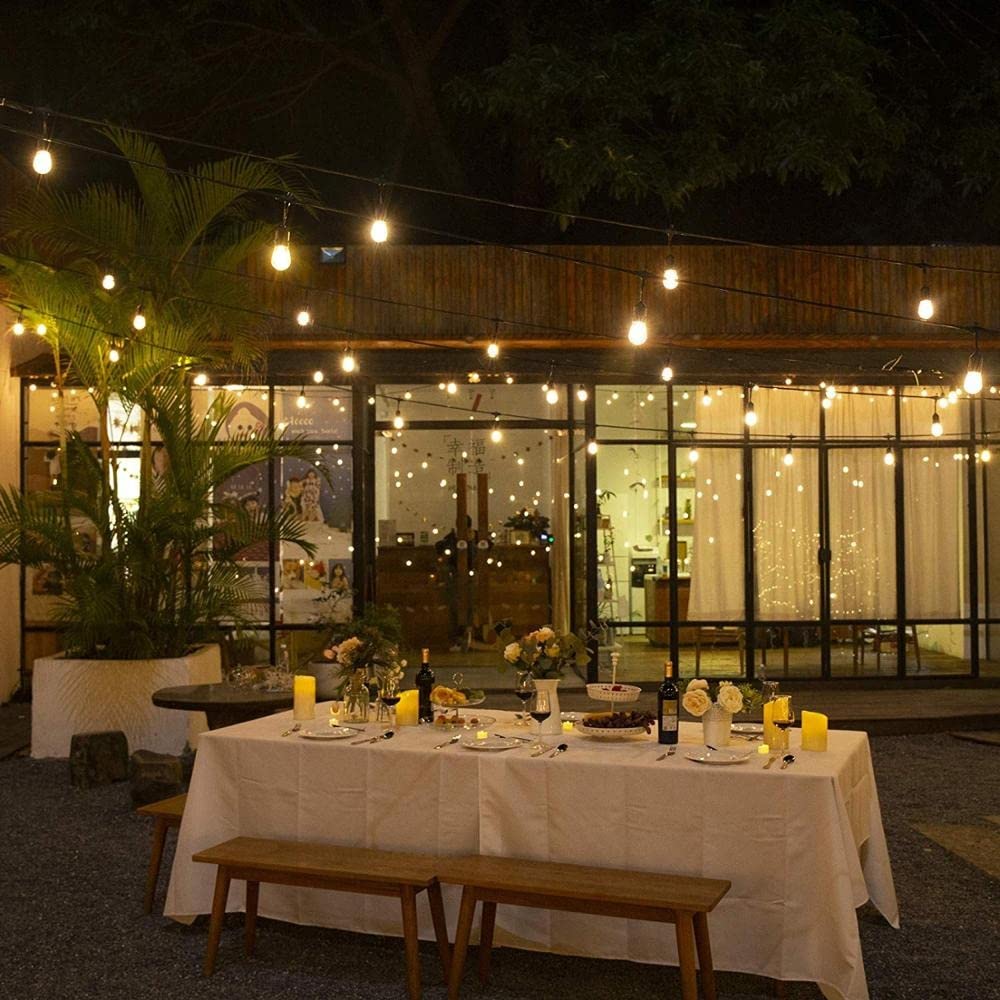 120 FT Outdoor String Lights LED Waterproof with 40 Shatterproof Plastic Warm Edison Bulbs String Bistro Lights for Patio Gazebo Pergola Market