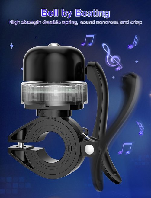 Bike Bell for Kids & Adults, Light up Bike Accessories Adjustable with Ferrules Fit for 0.74-1.25in(19-31.8mm) Bicycle Handlebars, Aluminum Made & Crisp Sound for Mountain Dirt Road Bike Ebike